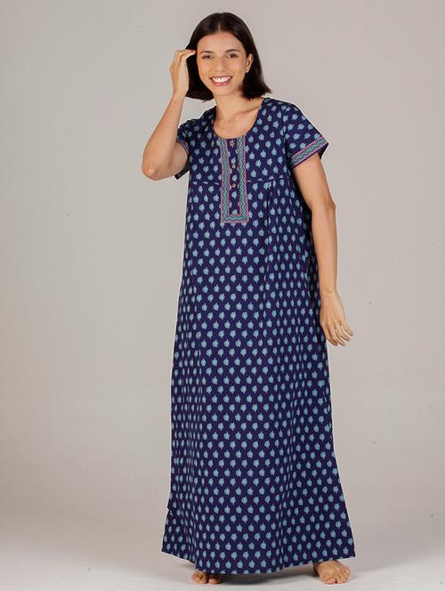 women navy blue cotton nighty - 21522418 - Very Small Image - 1
