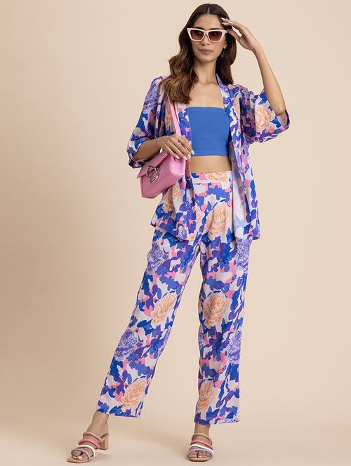 women blue rayon jacket and trouser co-ord set - 21522439 - Very Small Image - 1