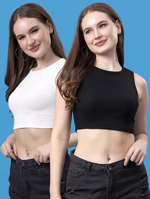 pack of 2 solid cotton crop top - 21522510 - Very Small Image - 1