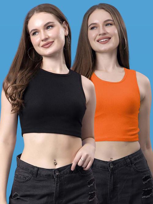 women pack of 2 solid sleeveless crop top - 21522526 - Very Small Image - 1