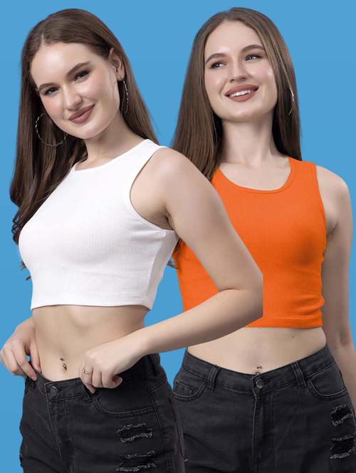 women pack of 2 solid sleeveless crop top - 21522529 - Very Small Image - 1