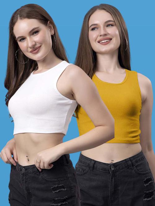 women pack of 2 solid sleeveless crop top - 21522530 - Very Small Image - 1