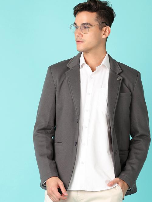 grey cotton single breasted casual blazer - 21522845 - Very Small Image - 1