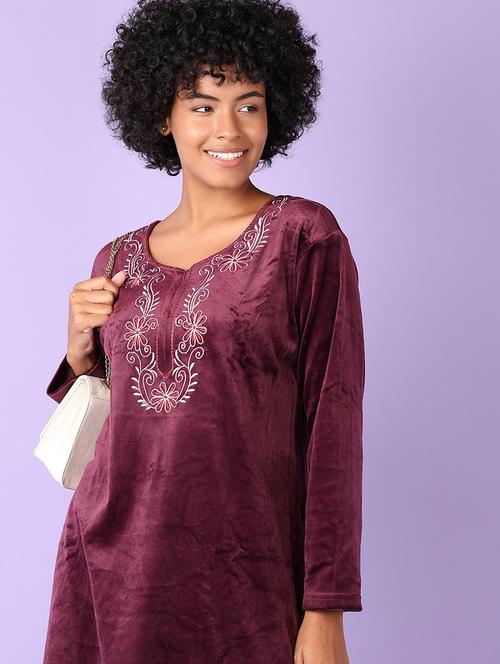 women solid with work long sleeve kurta pant set - 21523075 - Very Small Image - 1