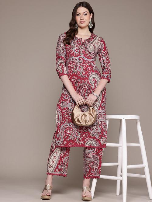 women paisley notch neck kurta pant set - 21523121 - Very Small Image - 1