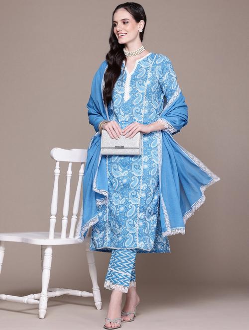 women paisley kurta pant set with dupatta - 21523135 - Very Small Image - 1