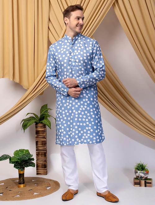 men long sleeve printed kurta with trouser set - 21523262 - Very Small Image - 1