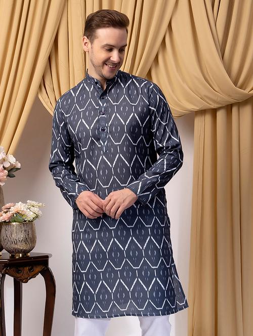 men ikat long sleeves kurta - 21523328 - Very Small Image - 1