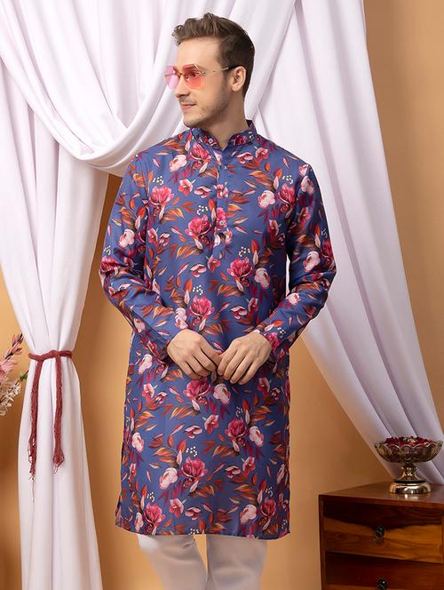 men blue printed long kurta - 21523332 - Very Small Image - 1