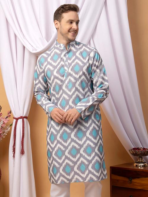 men long sleeve printed long kurta - 21523334 - Very Small Image - 1