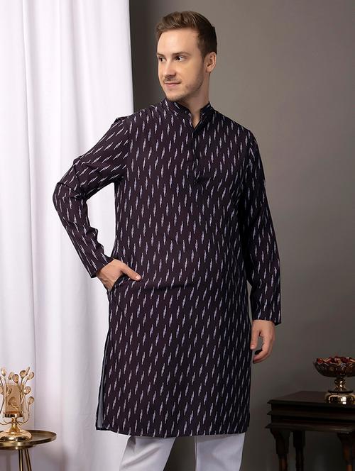 men purple cotton blend long kurta - 21523367 - Very Small Image - 1