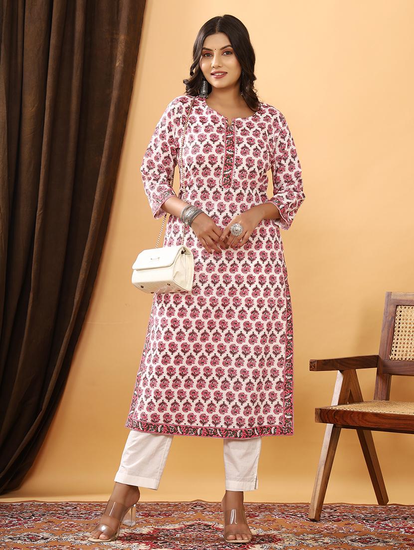 women printed three quater sleeve straight kurta - 21523704 - Standard Image - 6