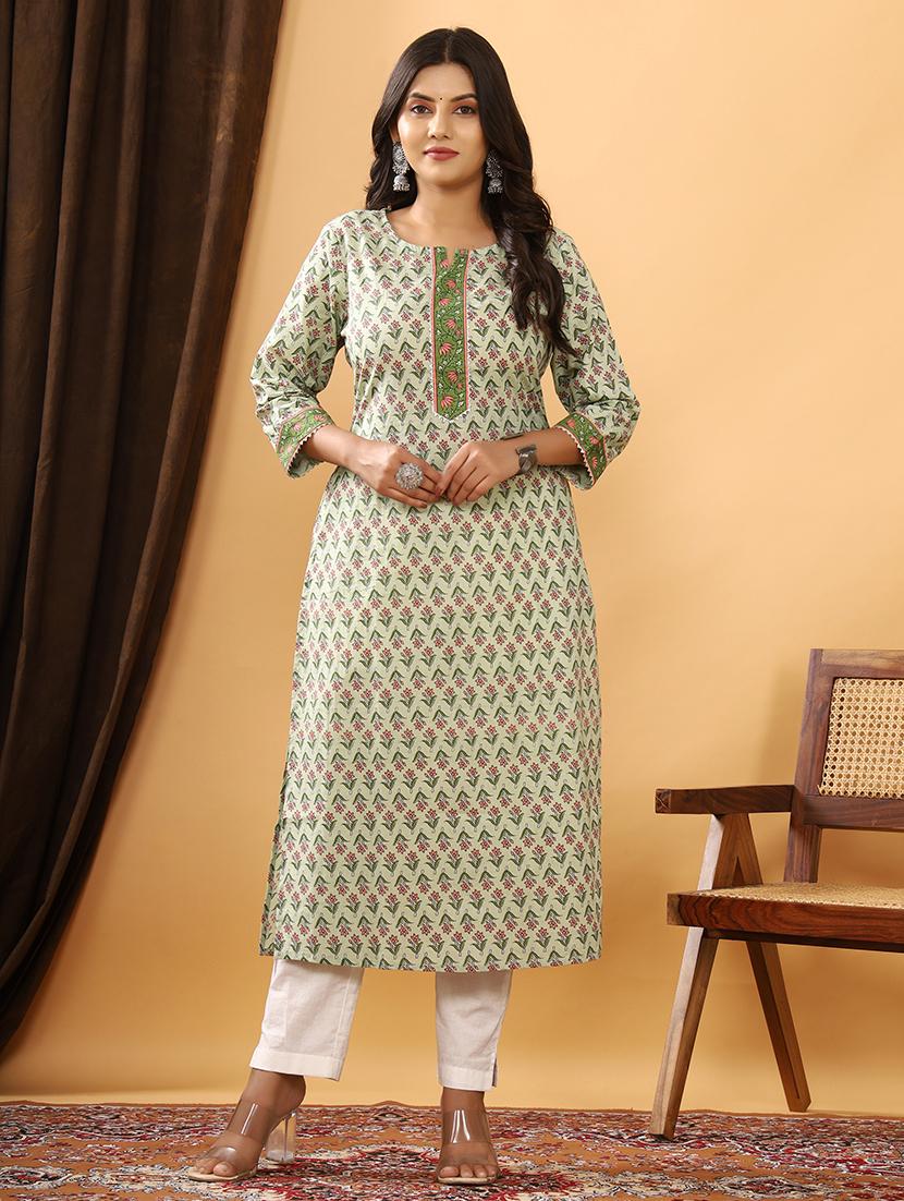 women three quarter sleeve straight kurta - 21523716 - Standard Image - 0