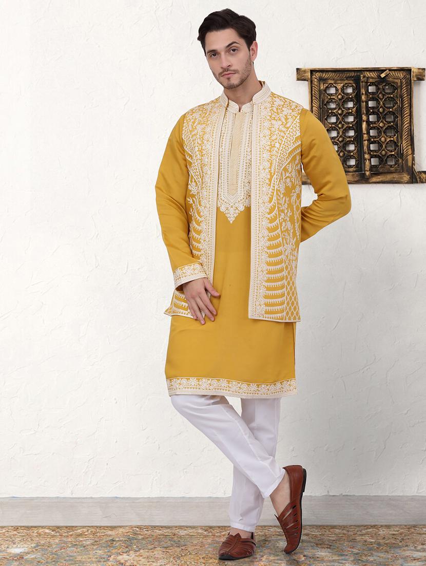 men embroidered kurta pyjama with jacket - 21524855 - Zoom Image - 0