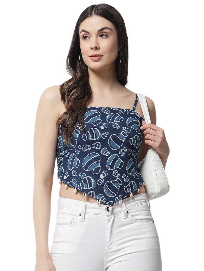 women printed sleeveless crop top - 21525069 - Standard Image - 3