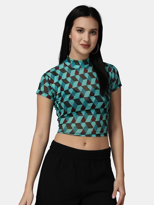 women printed short sleeves crop top - 21525124 - Very Small Image - 1