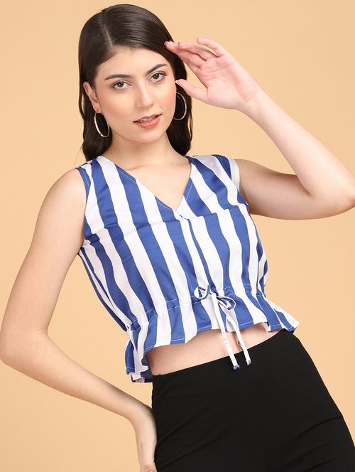women striped printed sleeveless crop top - 21525187 - Very Small Image - 1