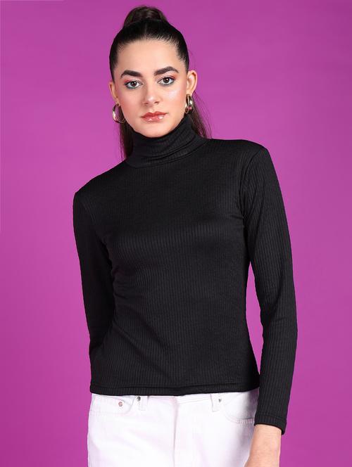 women solid high neck long sleeves top - 21525206 - Very Small Image - 1