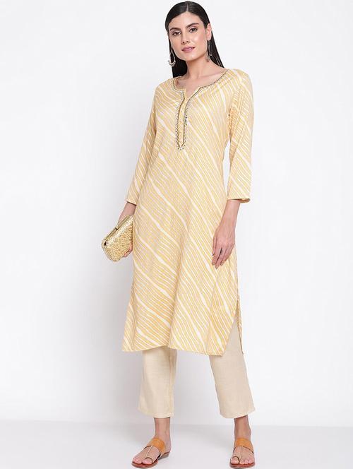 women leheriya three quarter sleeves straight kurta - 21525839 - Very Small Image - 1