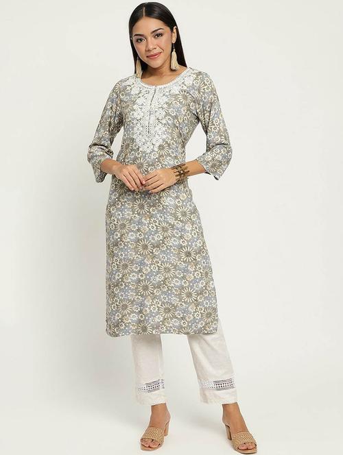 women round neck printed straight kurta - 21525917 - Very Small Image - 1