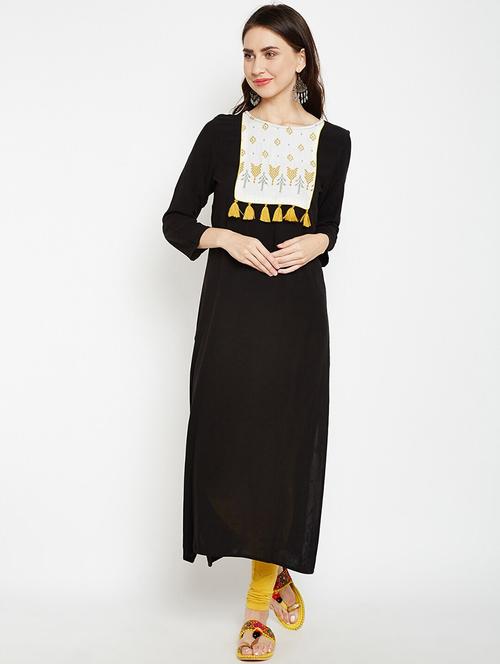 women solid three quarter sleeves straight kurta - 21526056 - Very Small Image - 1