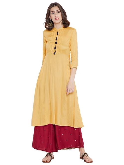 women solid three quarter sleeves a-line kurta - 21526098 - Very Small Image - 1