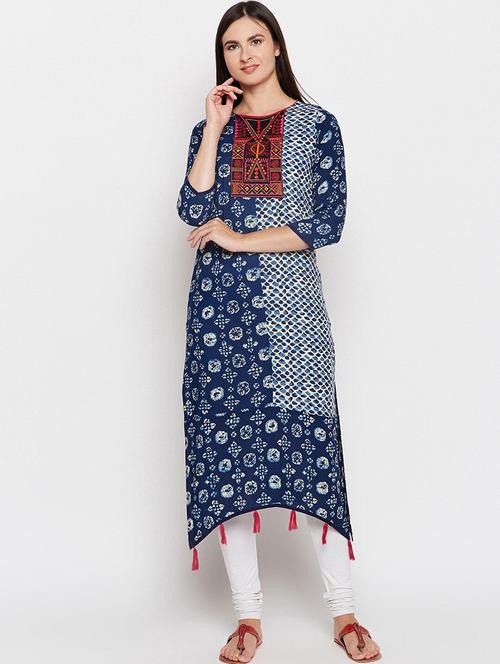 women printed three quarter sleeve asymmetric kurta - 21526105 - Very Small Image - 1