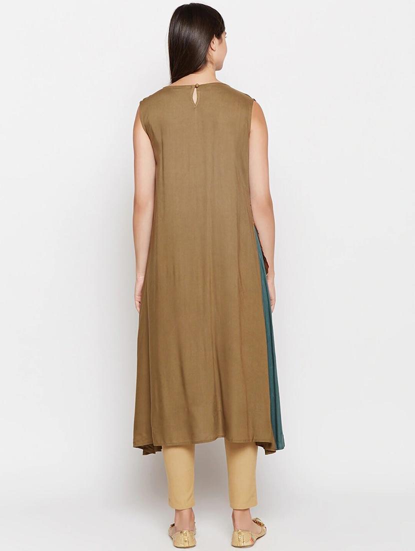 women color block round neck a-line kurta - 21526111 - Zoom Image - 2