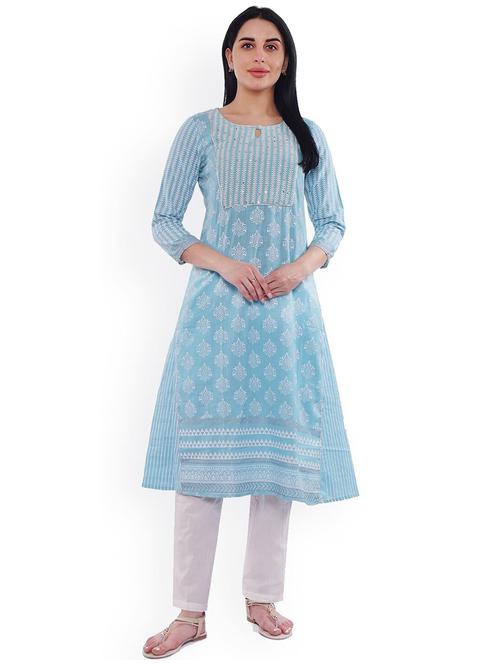 women printed key hole neck a-line kurta - 21526193 - Very Small Image - 1