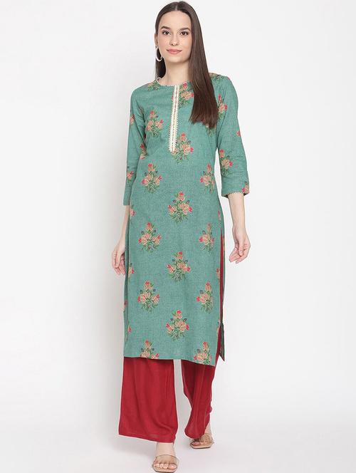 women three quarter sleeve straight kurta - 21526215 - Very Small Image - 1