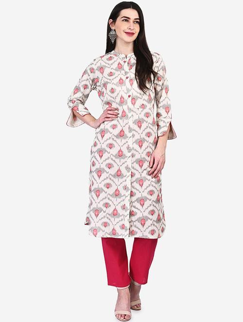 women ikat mandarin neck a-line kurta - 21526263 - Very Small Image - 1