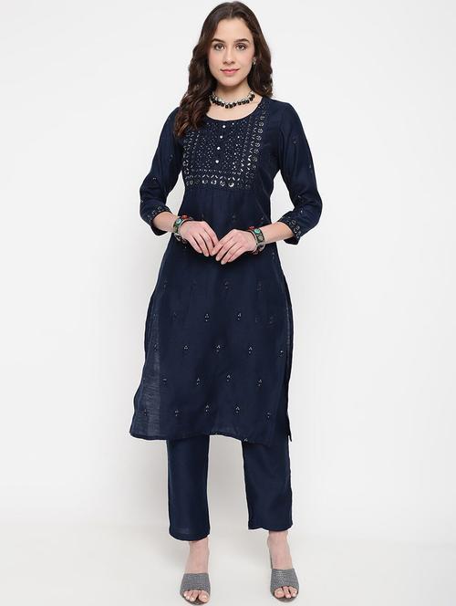 women embroidered round neck kurta pant set - 21526443 - Very Small Image - 1