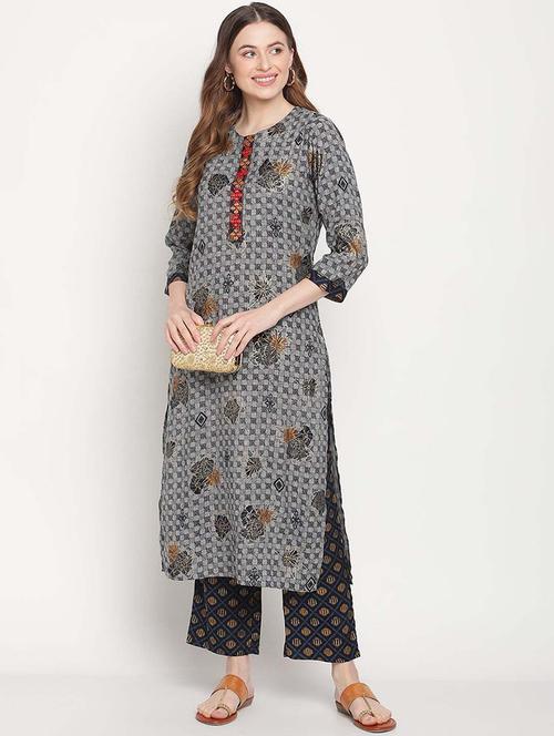 women printed round neck kurta pant set - 21526446 - Very Small Image - 1