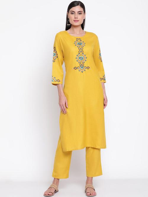 women embroidered round neck kurta pant set - 21526458 - Very Small Image - 1