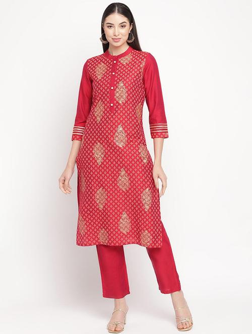 women printed mandarin neck straight kurta - 21526467 - Very Small Image - 1