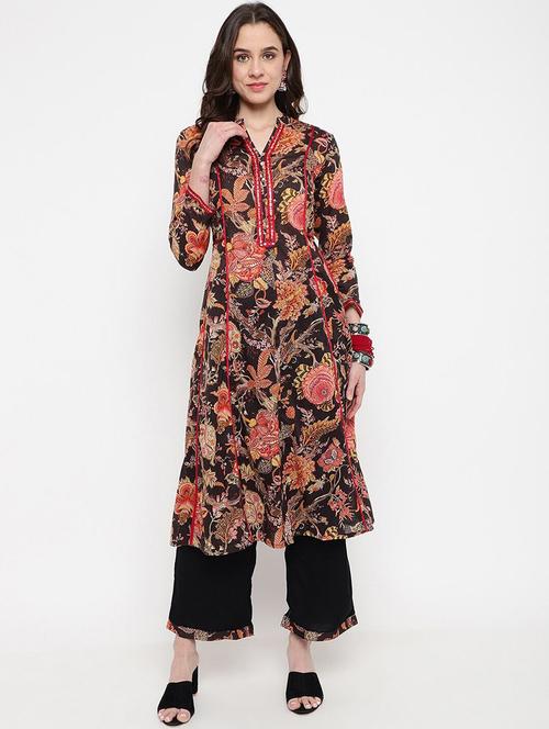 women floral mandarin neck kurta palazzo set - 21526587 - Very Small Image - 1