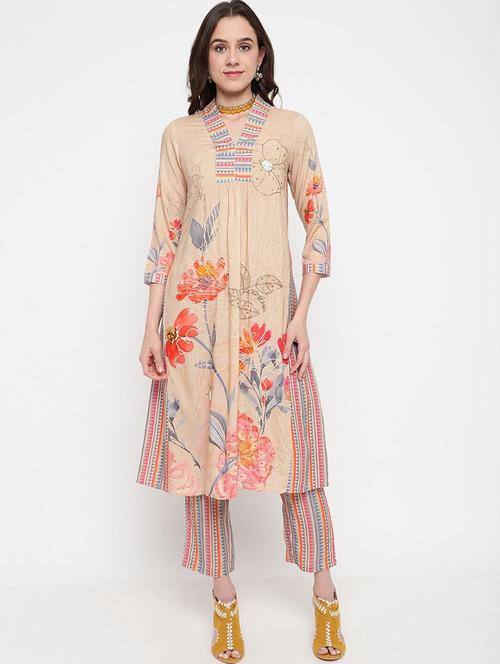 women floral v neck kurta pant set - 21526595 - Very Small Image - 1