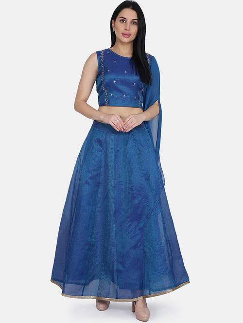 women blue round neck skirt top set - 21526638 - Very Small Image - 1