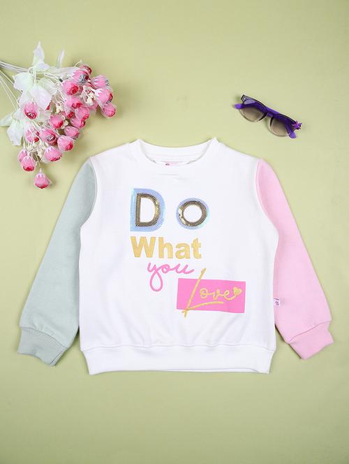 girls white front print long sleeve sweathirts - 21527297 - Very Small Image - 1