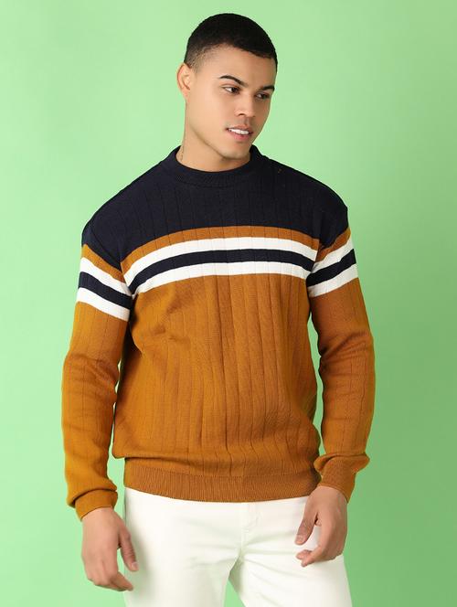 men long sleeves color block pullover - 21527305 - Very Small Image - 1
