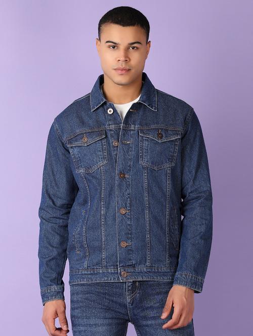men dark blue solid long sleeve denim jacket - 21527368 - Very Small Image - 1