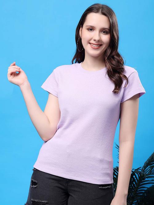 women lavender cotton regular t-shirt - 21528049 - Very Small Image - 1