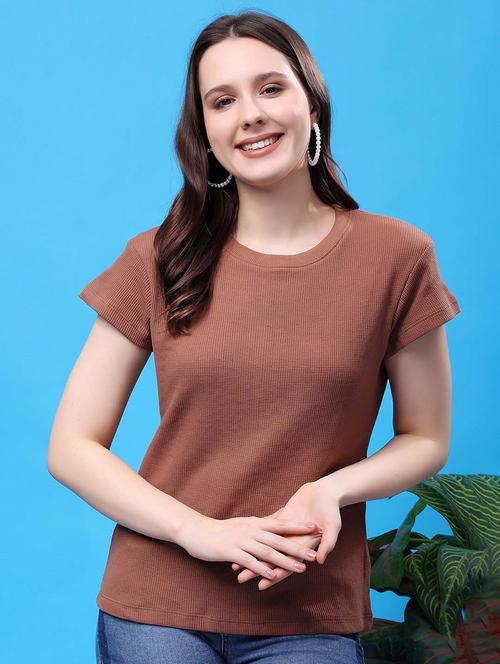 women brown cotton regular t-shirt - 21528050 - Very Small Image - 1