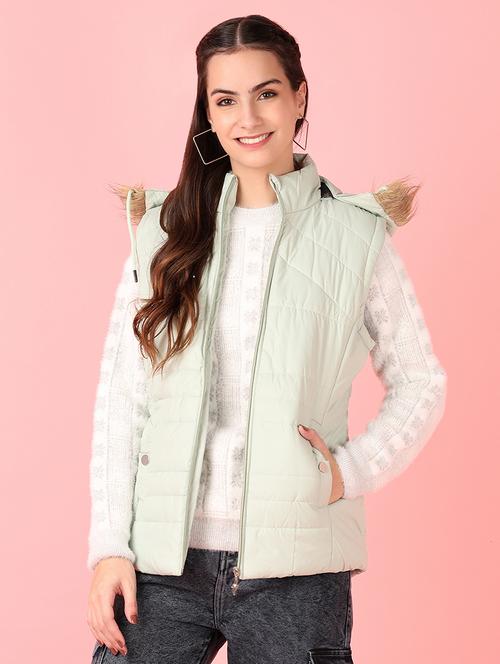 women solid sleeveless quilted hooded jacket - 21528763 - Very Small Image - 1