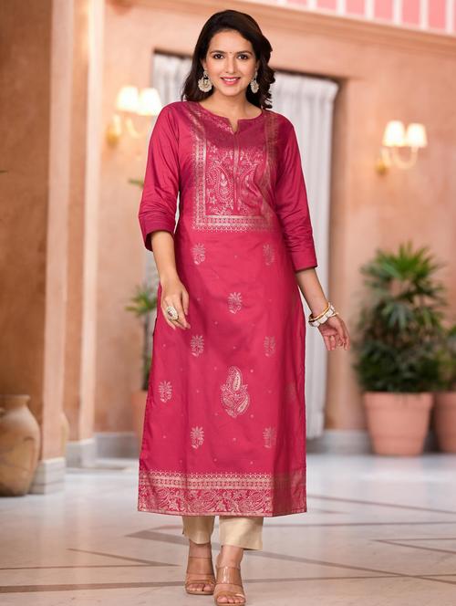 women foil printed three quarter sleeve kurta pant set - 21529308 - Very Small Image - 1