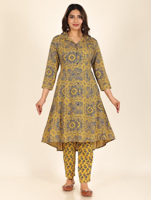 women printed three quarter sleeve kurta pant set - 21530032 - Very Small Image - 1
