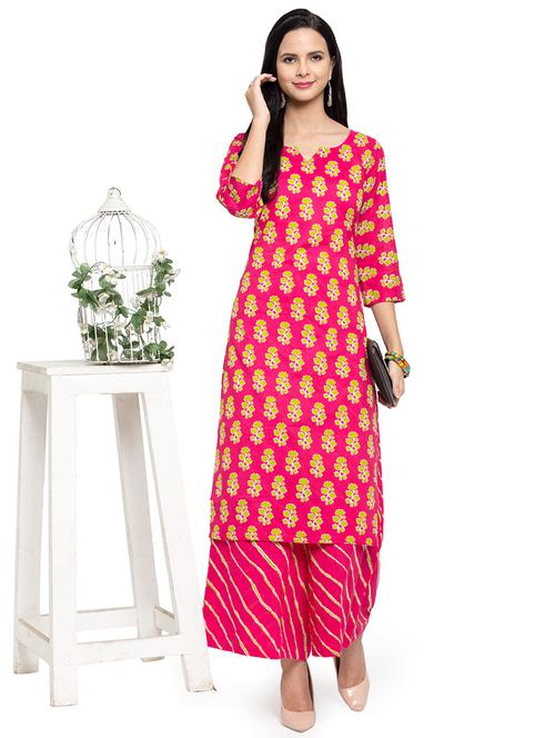 women pink floral notch neck straight kurta - 21530895 - Very Small Image - 1