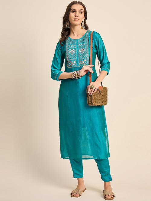 women embroidered round neck kurta pant set - 21531355 - Very Small Image - 1