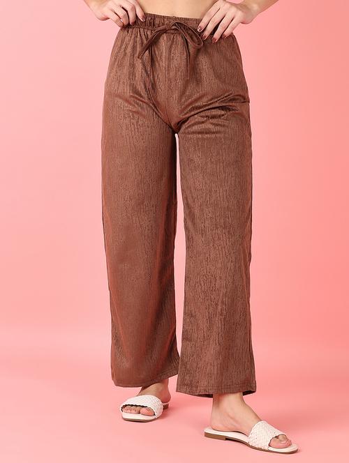 women brown solid palazzo - 21531439 - Very Small Image - 1