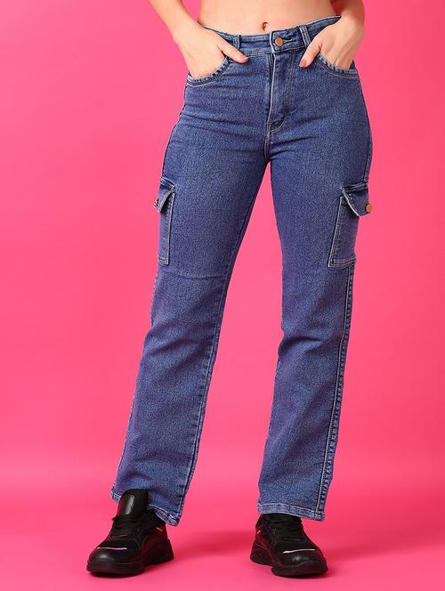 women solid mid rise denim cargo - 21531497 - Very Small Image - 1